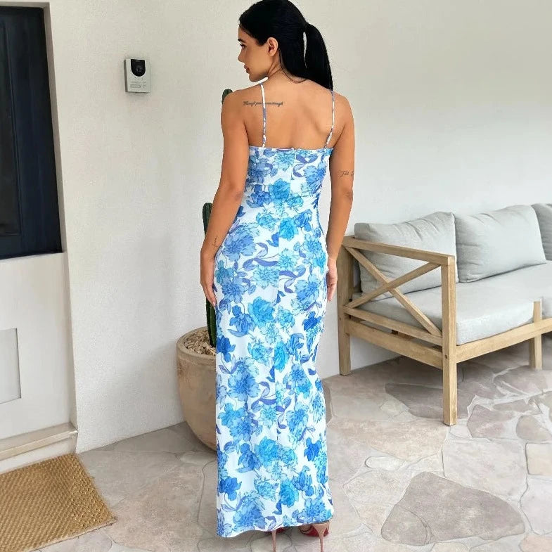 Floral Printed Sleeveless Slit Cut Dress - Verostyle