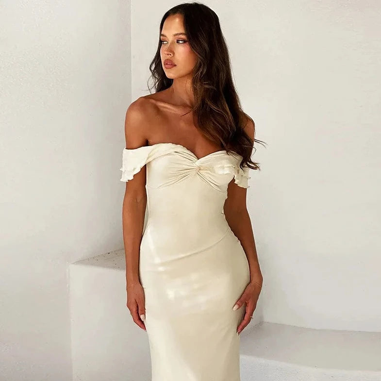 White Off Shoulder Maxi Dress - Verostyle