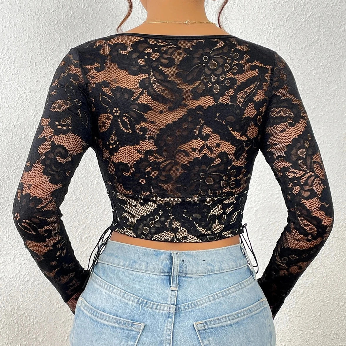 V- Neck Long Sleeve Crop Top - Verostyle