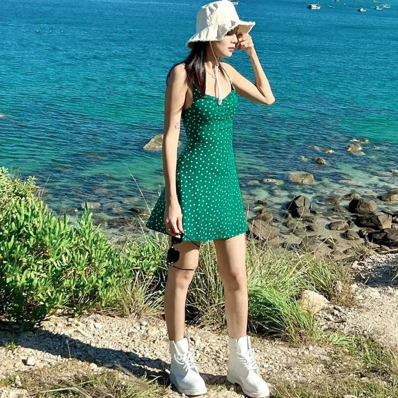 Green Casual Sleeveless Mini Dress - Verostyle