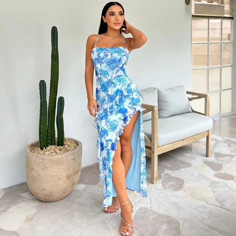 Floral Printed Sleeveless Slit Cut Dress - Verostyle