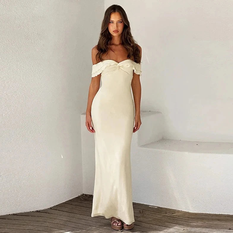 White Off Shoulder Maxi Dress - Verostyle