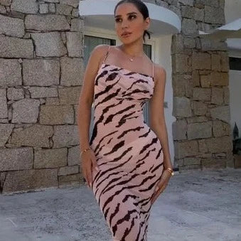 Zebra Print Backless Bodycon Dresses