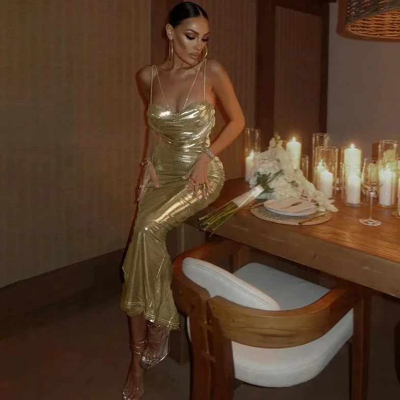 Golden Evening Maxi Dress - Verostyle