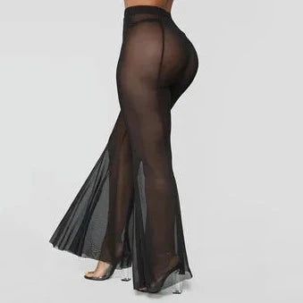 See Through Mesh Flared Trousers - Verostyle