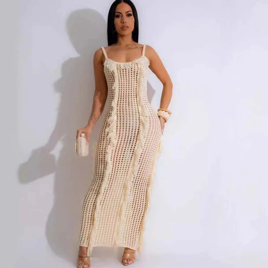 Sleeveless Knitted Long Bodycon Beachwear Dress - Verostyle