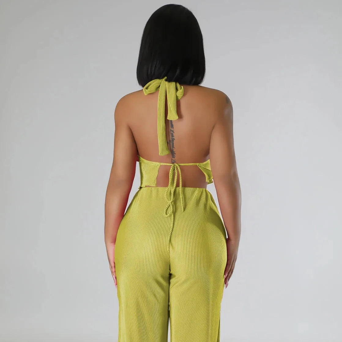 Backless Crop Top And Slit Cut Pants - Verostyle