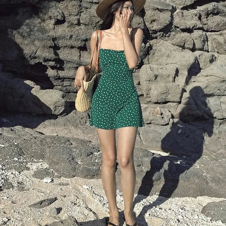 Green Casual Sleeveless Mini Dress - Verostyle