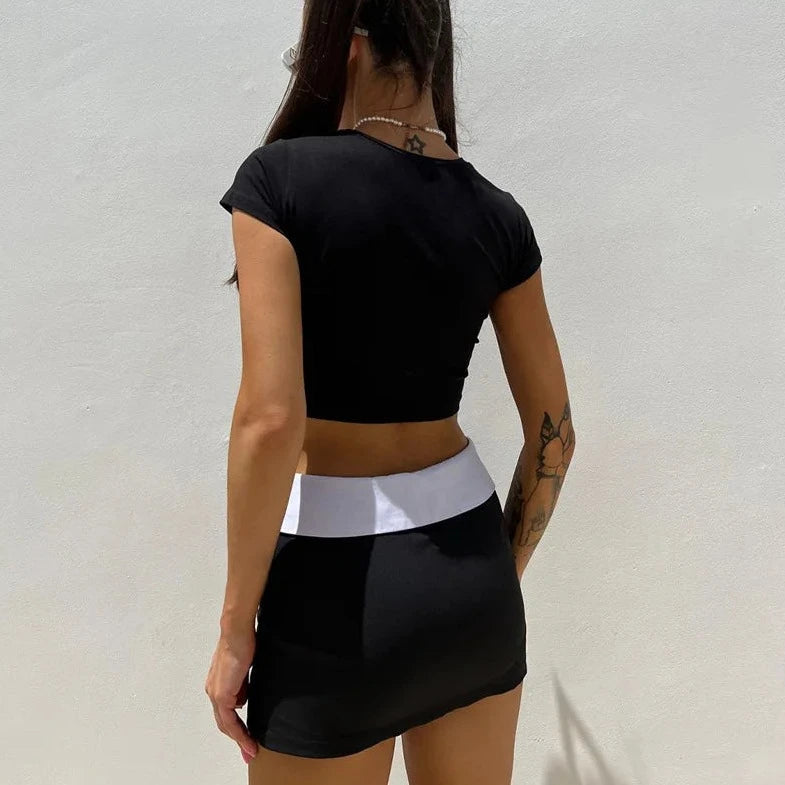 T-Shirt Crop Top And Mini Skirt - Verostyle