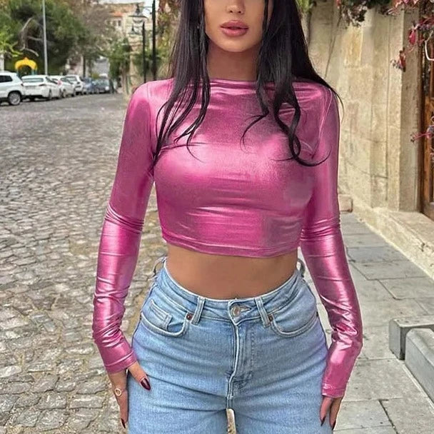 Skinny Long Sleeve Crop Top - Verostyle