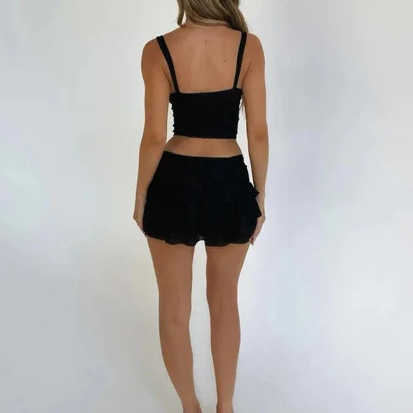 Lace Patch Crop Top And Mini Skirt - Verostyle