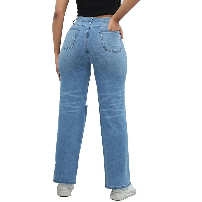 Casual Cut Out Wide Legged Jeans - Verostyle