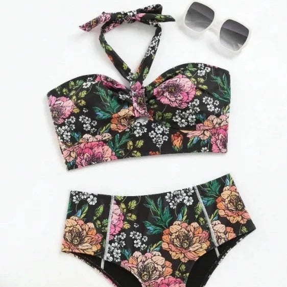 Printed High- Waist Tie-up Swimsuit - Verostyle