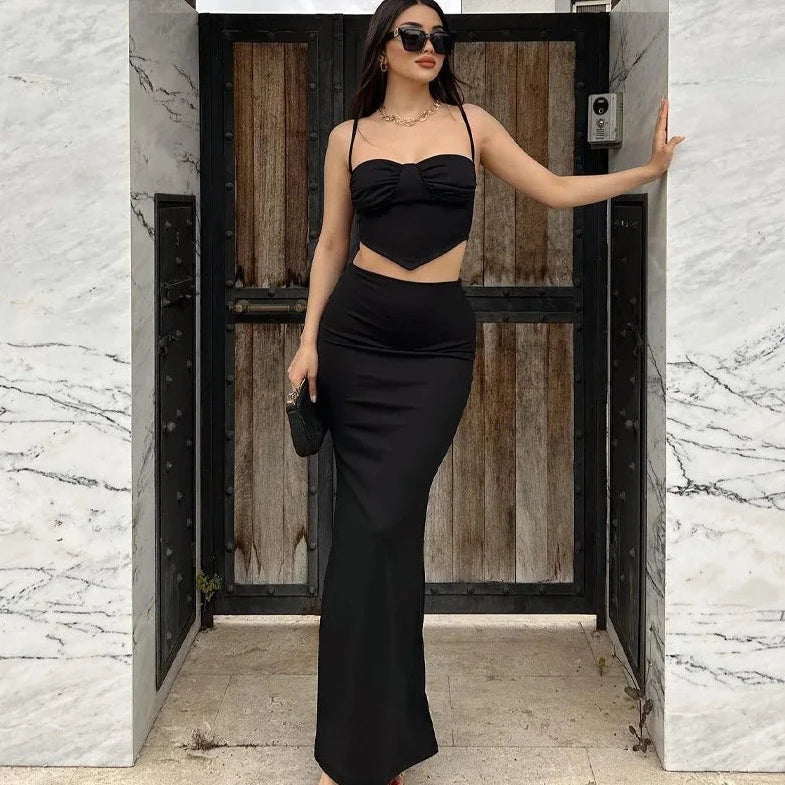 Black Sweetheart Top And Long Skirt - Verostyle