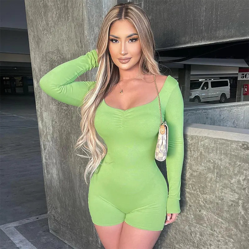 Long Sleeve Bodycon Playsuit - Verostyle