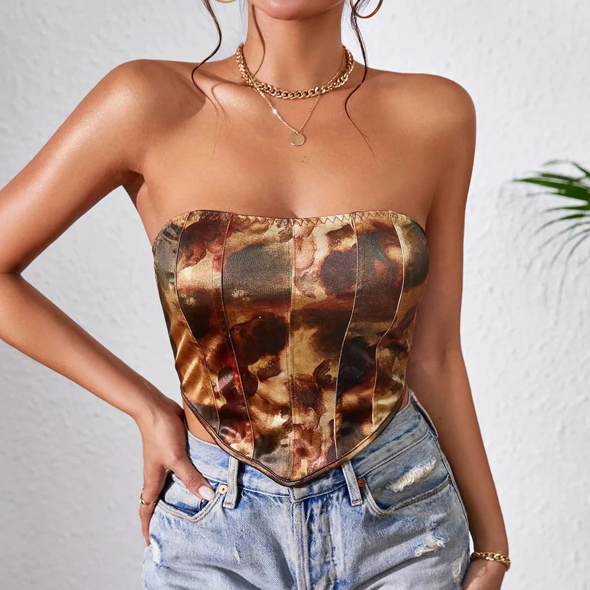 Strapless Printed Corset Top - Verostyle