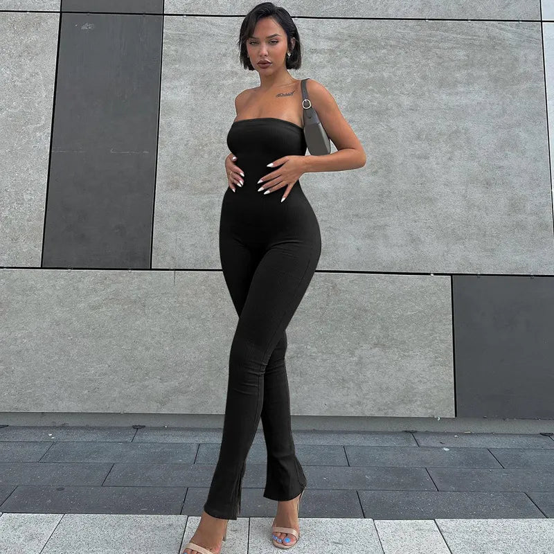 Solid Straight Fit Tube Jumpsuit - Verostyle