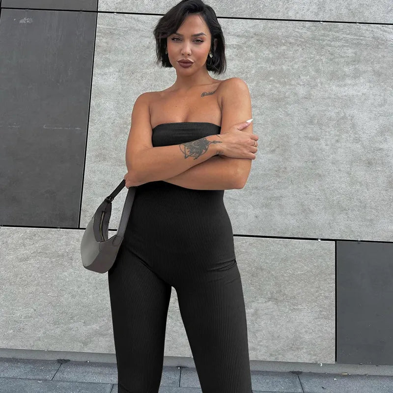 Solid Straight Fit Tube Jumpsuit - Verostyle