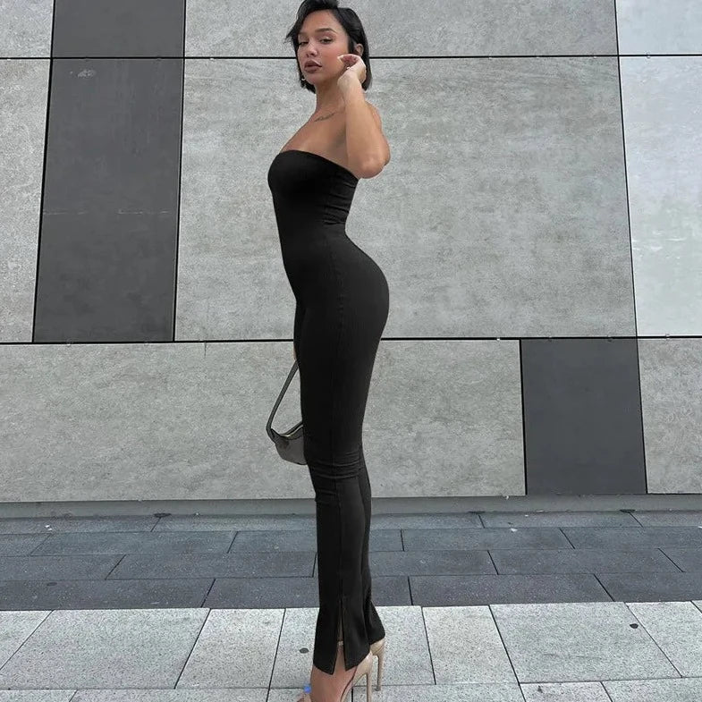 Solid Straight Fit Tube Jumpsuit - Verostyle