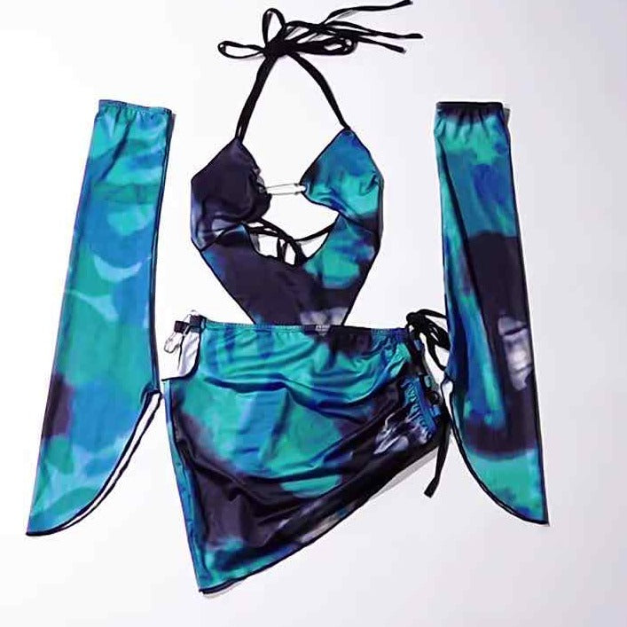 Tie Dye 3 Piece + Sleeve Beachwear - Verostyle