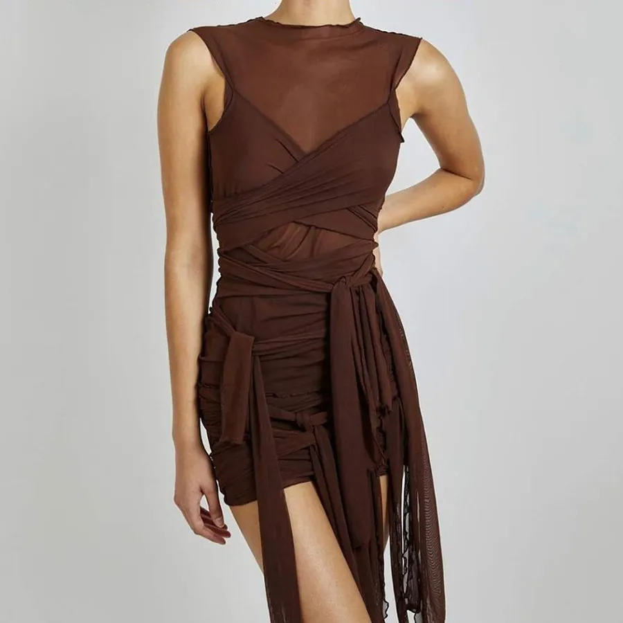 See Through Mesh Tassel Dress - Verostyle