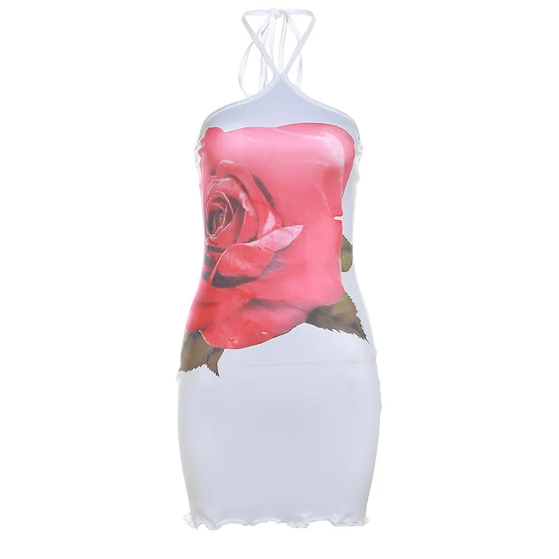 Halter Neck Floral White Dress - Verostyle